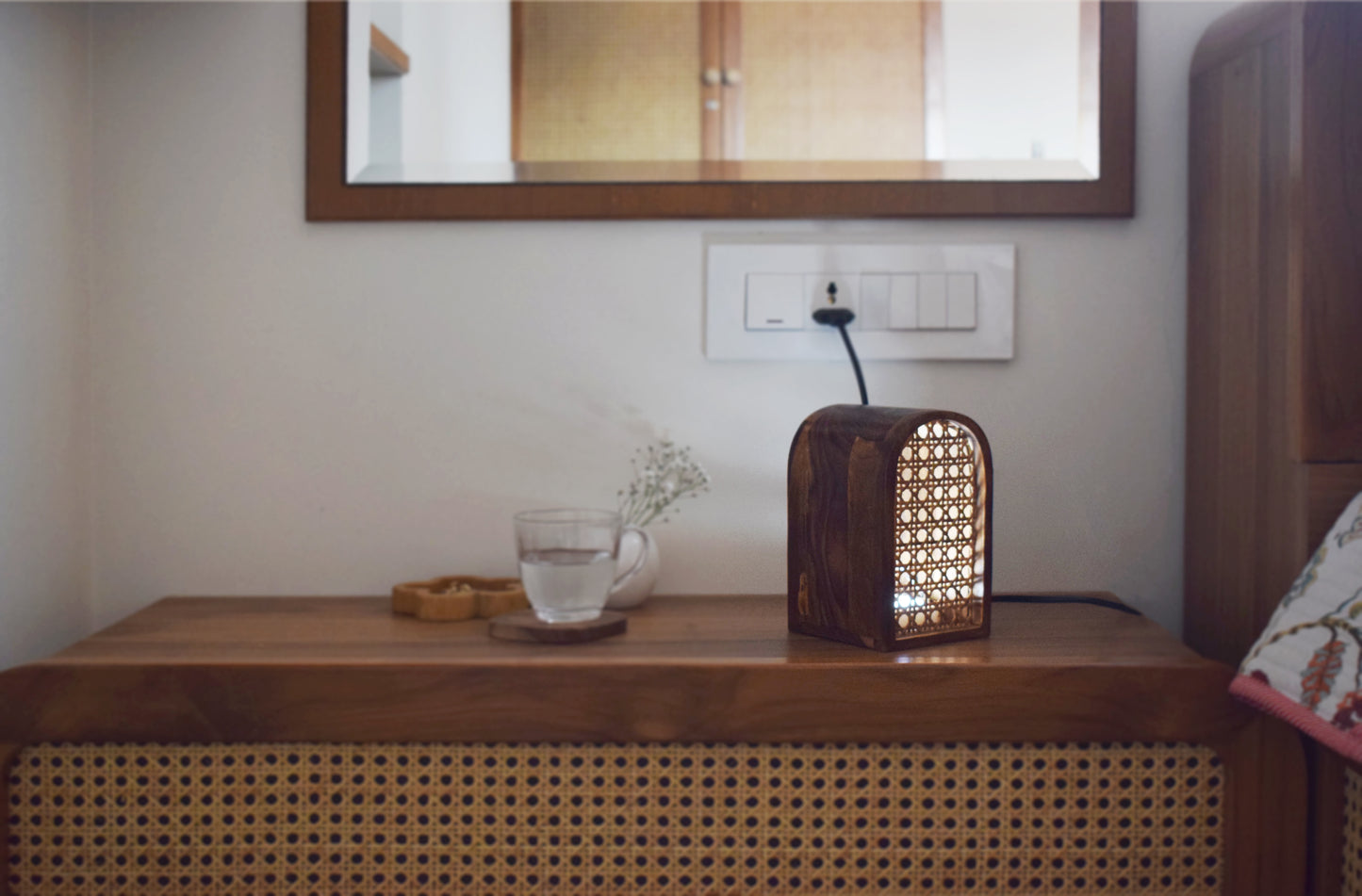 Doorway Cane & Wooden Lamp